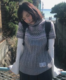 【25秋新作】ショートスリーブニットセーター/重ね着風ガーリー秋トップス