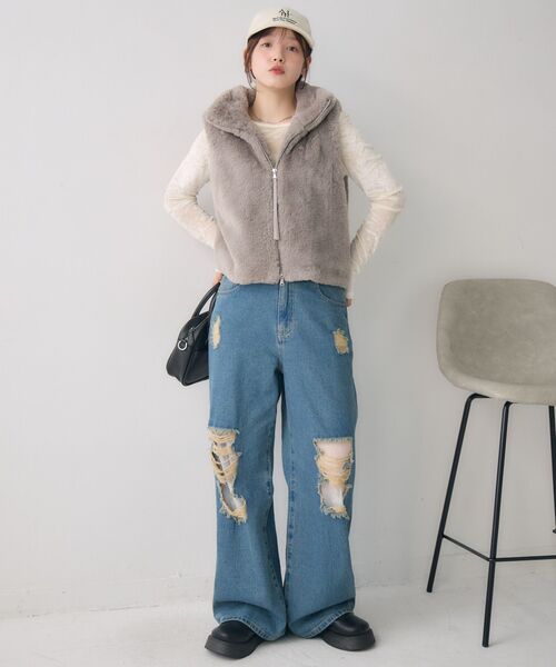 RETRO GIRL（レトロガール）の「ファーショートベスト（ベスト・レディース・チャコールグレー/ライトブラウン/ベージュ・FREE）」の18枚目の写真