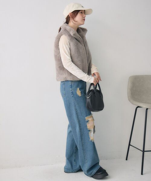 RETRO GIRL（レトロガール）の「ファーショートベスト（ベスト・レディース・チャコールグレー/ライトブラウン/ベージュ・FREE）」の22枚目の写真