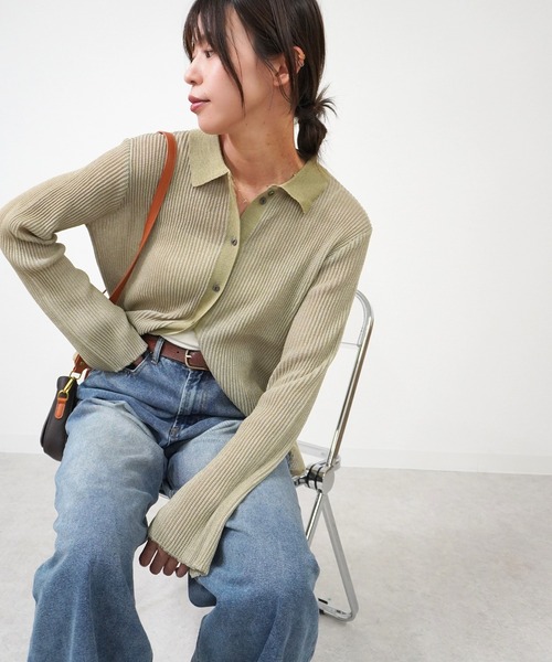 gossara(ゴサラ)の「ニットストライプシャツ(シャツ/ブラウス・レディース・ブラック/カーキ/ブラウン・FREE)」の3枚目の写真