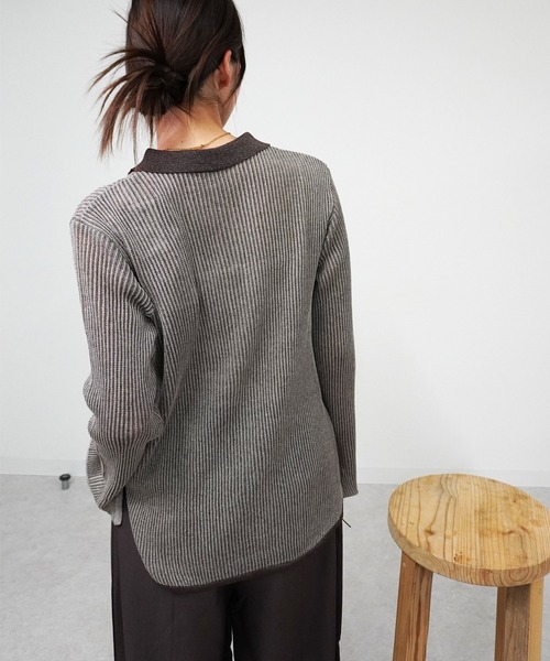 gossara(ゴサラ)の「ニットストライプシャツ(シャツ/ブラウス・レディース・ブラック/カーキ/ブラウン・FREE)」の9枚目の写真