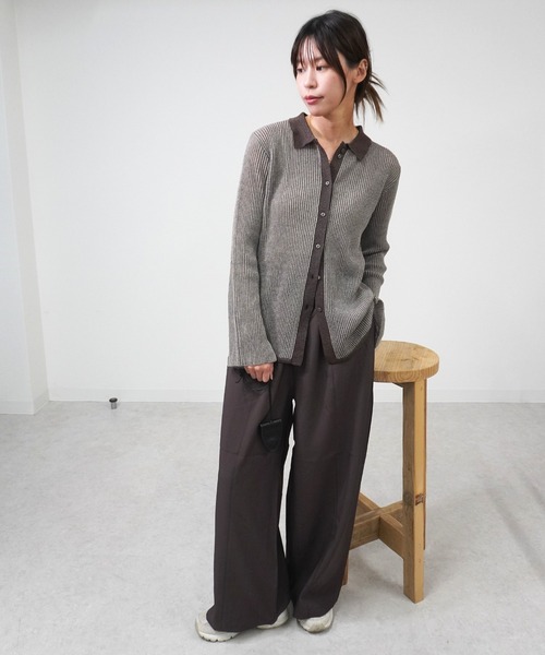 gossara(ゴサラ)の「ニットストライプシャツ(シャツ/ブラウス・レディース・ブラック/カーキ/ブラウン・FREE)」の10枚目の写真