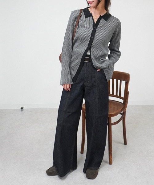 gossara(ゴサラ)の「ニットストライプシャツ(シャツ/ブラウス・レディース・ブラック/カーキ/ブラウン・FREE)」の7枚目の写真