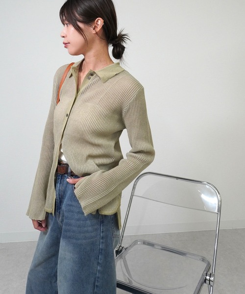 gossara(ゴサラ)の「ニットストライプシャツ(シャツ/ブラウス・レディース・ブラック/カーキ/ブラウン・FREE)」の11枚目の写真
