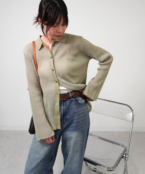 gossara(ゴサラ)の「ニットストライプシャツ(シャツ/ブラウス・レディース・ブラック/カーキ/ブラウン・FREE)」の12枚目の写真