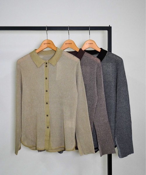 gossara(ゴサラ)の「ニットストライプシャツ(シャツ/ブラウス・レディース・ブラック/カーキ/ブラウン・FREE)」の16枚目の写真