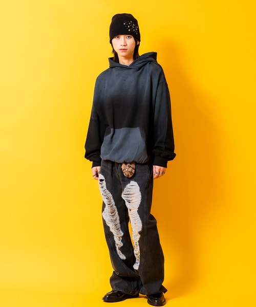 a.p.o.v.（エーピーオービー）の「a.p.o.v. ヴィンテージライクダートプリントオーバーサイズプルオーバーパーカー（パーカー・メンズ・チャコール/ホワイト/ブラック・ONESIZE）」の10枚目の写真