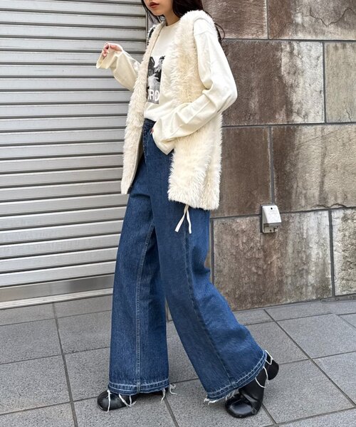 CIAOPANIC TYPY（チャオパニックティピー）の「メランジファーニットZIPベスト（ニット/セーター・レディース・アイボリー/ブラウン/チャコールグレー・ONE SIZE）」の9枚目の写真