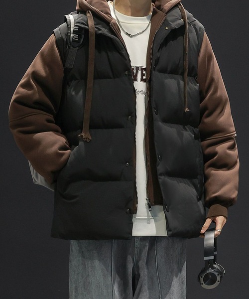 aimoha(アイモハ)の「中綿ベスト付きフーディー/Hoodie with padded vest (AW)(パーカー・メンズ・カーキ/ブラック/ベージュ・X-LARGE/MEDIUM/LARGE)」の1枚目の写真