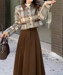 Diosfront | ショート丈チェックメルトンコート＆タックスカートセットアップ(セットアップ)