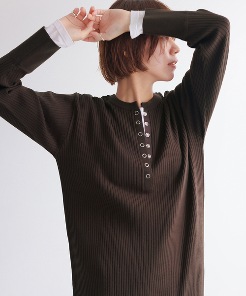 JOURNAL STANDARD relume（ジャーナルスタンダード　レリューム）の「【MULTI FUNC+】ヘンリーネックニットワンピース（ワンピース・レディース・ブラック/ブラウン・FREE）」の14枚目の写真