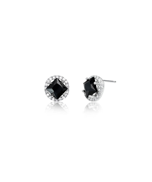 BLACKPURPLE(ブラックパープル)の「Flynn Square Cut Cubic Earrings - Black(ピアス(両耳用)・レディース・ブラック・FREE)」の1枚目の写真