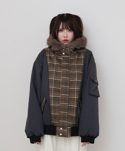 rumnel:(ルムネル)の「中綿チェックコート / padded check coat(ブルゾン・レディース・ベージュ系/レッド系・FREE)」の7枚目の写真