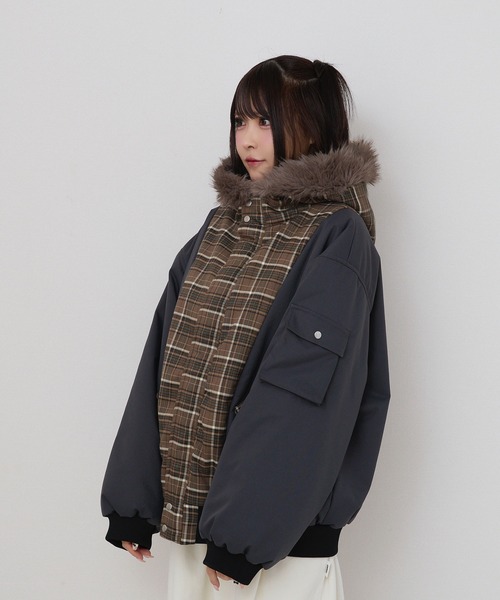 rumnel:(ルムネル)の「中綿チェックコート / padded check coat(ブルゾン・レディース・ベージュ系/レッド系・FREE)」の8枚目の写真