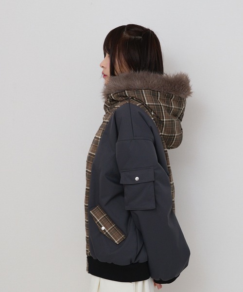 rumnel:(ルムネル)の「中綿チェックコート / padded check coat(ブルゾン・レディース・ベージュ系/レッド系・FREE)」の9枚目の写真