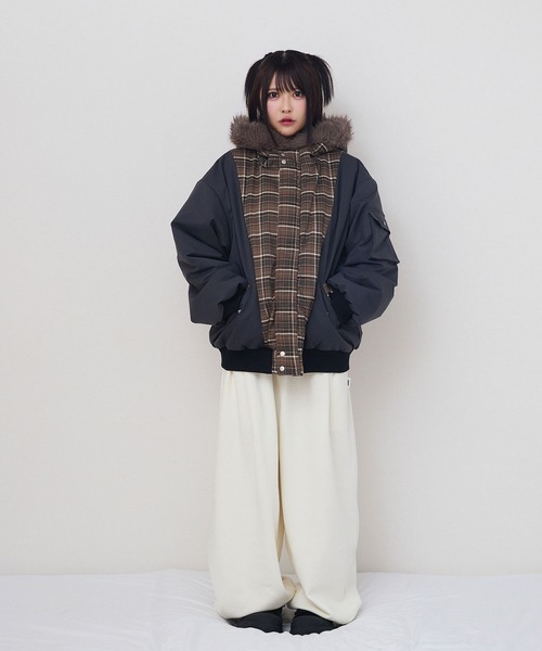 rumnel:(ルムネル)の「中綿チェックコート / padded check coat(ブルゾン・レディース・ベージュ系/レッド系・FREE)」の11枚目の写真