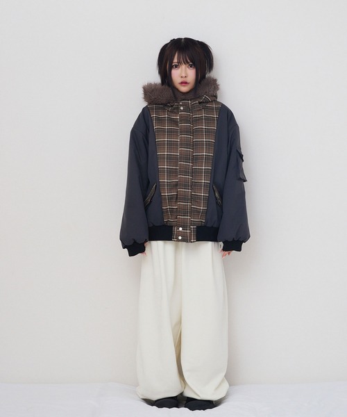 rumnel:(ルムネル)の「中綿チェックコート / padded check coat(ブルゾン・レディース・ベージュ系/レッド系・FREE)」の12枚目の写真
