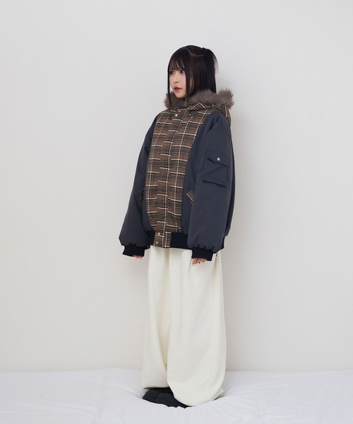 rumnel:(ルムネル)の「中綿チェックコート / padded check coat(ブルゾン・レディース・ベージュ系/レッド系・FREE)」の14枚目の写真