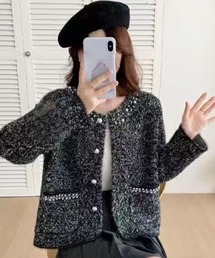 ツイード風パールボタンカーディガン