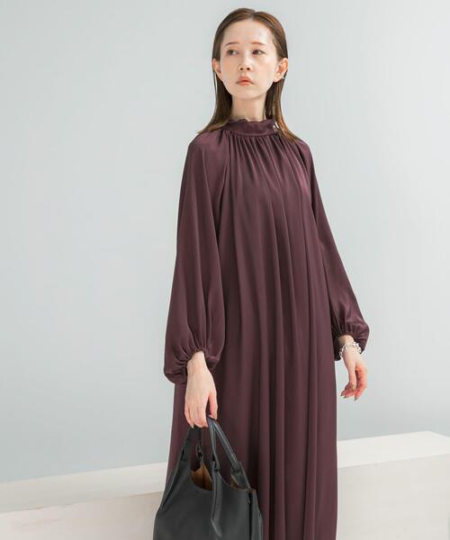 セール】ハイネックギャザーサテンドレス（ワンピース）｜URBAN