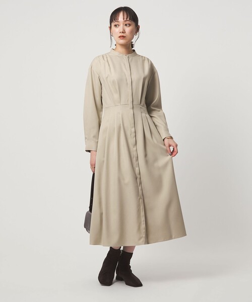 green label relaxing（グリーンレーベルリラクシング）の「ウールライク バンドカラータック ワンピース（ワンピース・レディース・グレー系/ナチュラル/その他1/モカ・FREE）」の3枚目の写真