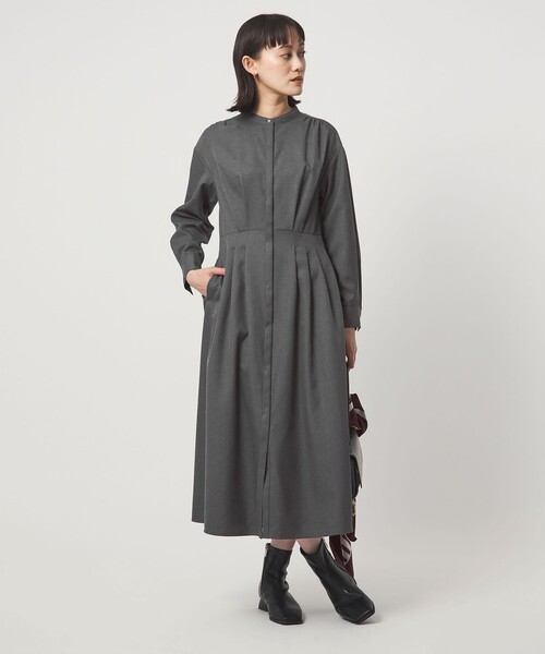 green label relaxing（グリーンレーベルリラクシング）の「ウールライク バンドカラータック ワンピース（ワンピース・レディース・グレー系/ナチュラル/その他1/モカ・FREE）」の5枚目の写真