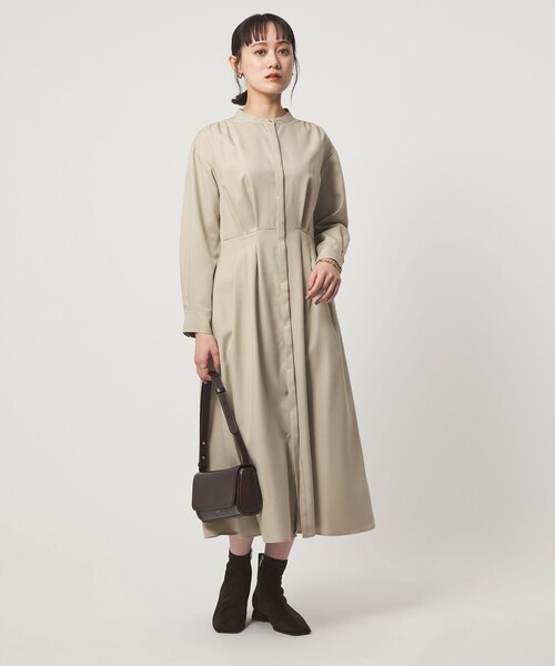 green label relaxing（グリーンレーベルリラクシング）の「ウールライク バンドカラータック ワンピース（ワンピース・レディース・グレー系/ナチュラル/その他1/モカ・FREE）」の8枚目の写真