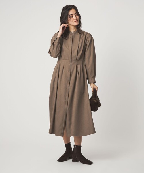 green label relaxing（グリーンレーベルリラクシング）の「ウールライク バンドカラータック ワンピース（ワンピース・レディース・グレー系/ナチュラル/その他1/モカ・FREE）」の10枚目の写真