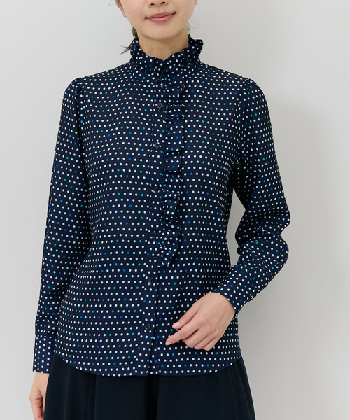 NARACAMICIE(ナラカミーチェ)の「【NARACAMICIE】ドット柄フリル衿長袖ブラウス(シャツ/ブラウス・レディース・ブルー/ピンク・L/M/S)」の1枚目の写真