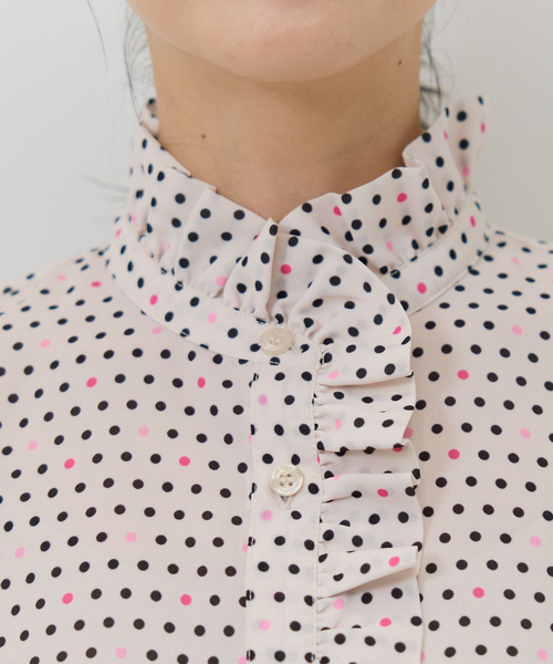 NARACAMICIE(ナラカミーチェ)の「【NARACAMICIE】ドット柄フリル衿長袖ブラウス(シャツ/ブラウス・レディース・ブルー/ピンク・L/M/S)」の6枚目の写真