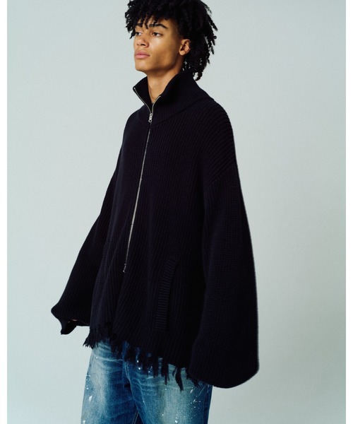 ADAM PATEK(アダムパテック)の「【ADAMPATEK/アダムパテック】cotton wool damaged driver’s knit ドライバーズニット(ニット/セーター・メンズ・グレー/ブラック・2/1)」の1枚目の写真
