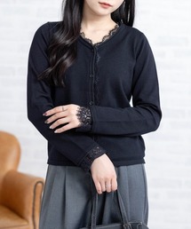 CLEAR BASIC | レース付きカーディガン[オフィスカジュアル 着回し抜群 ガーリー]≪AW新作≫(カーディガン/ボレロ)