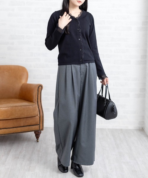 CLEAR BASIC（クリアベーシック）の「レース付きカーディガン[オフィスカジュアル 着回し抜群 ガーリー]≪AW新作≫（カーディガン/ボレロ・レディース・アイボリー/ブラック/ピンク・F）」の10枚目の写真