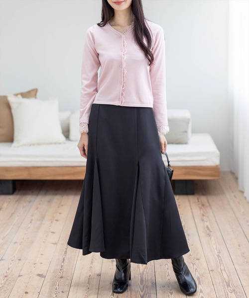 CLEAR BASIC（クリアベーシック）の「レース付きカーディガン[オフィスカジュアル 着回し抜群 ガーリー]≪AW新作≫（カーディガン/ボレロ・レディース・アイボリー/ブラック/ピンク・F）」の4枚目の写真