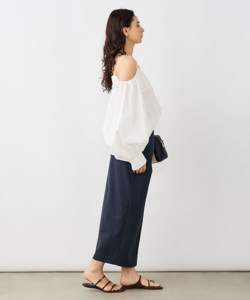 NOLLEY’S Sophi(ノーリーズソフィ)の「ウォッシャブルストライプドレープタイトスカート(スカート・レディース・ブルー系その他6/ブラック系その他・38/36)」の3枚目の写真