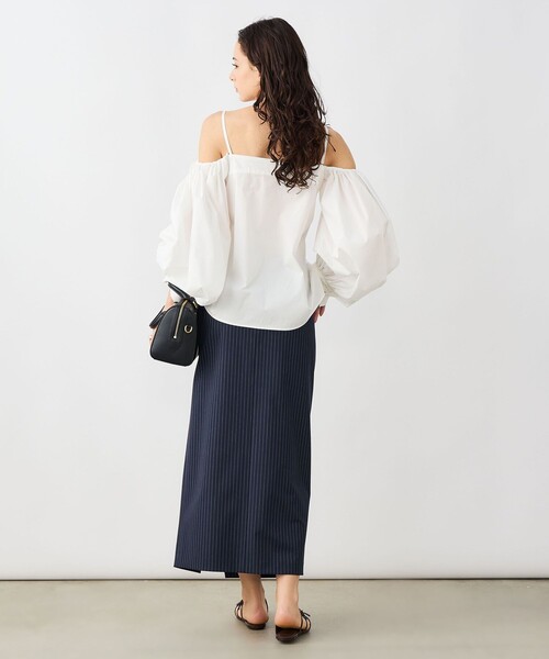 NOLLEY’S Sophi(ノーリーズソフィ)の「ウォッシャブルストライプドレープタイトスカート(スカート・レディース・ブルー系その他6/ブラック系その他・38/36)」の4枚目の写真