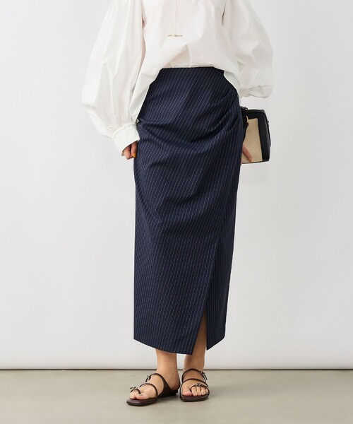 NOLLEY’S Sophi(ノーリーズソフィ)の「ウォッシャブルストライプドレープタイトスカート(スカート・レディース・ブルー系その他6/ブラック系その他・38/36)」の5枚目の写真