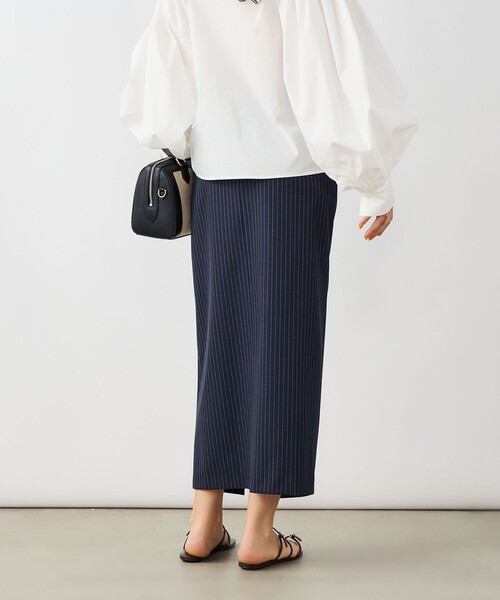 NOLLEY’S Sophi(ノーリーズソフィ)の「ウォッシャブルストライプドレープタイトスカート(スカート・レディース・ブルー系その他6/ブラック系その他・38/36)」の7枚目の写真