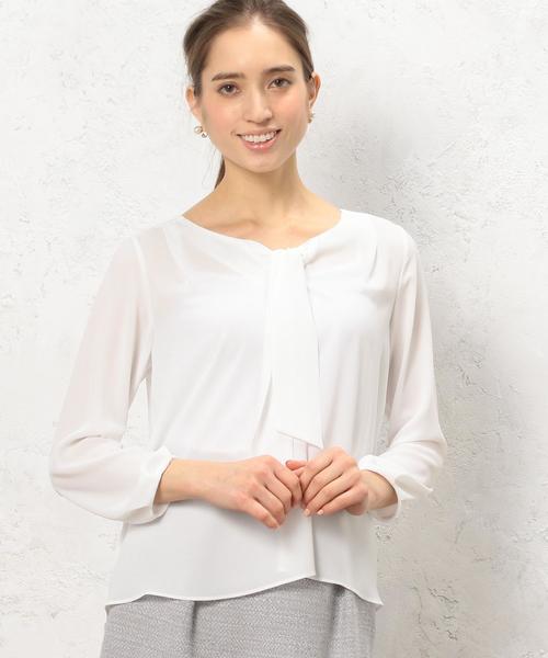 green label relaxing（グリーンレーベルリラクシング）の「CR PE ボウタイ ブラウス◆（シャツ/ブラウス・レディース・オフホワイト/コバルトブルー・フリー）」の2枚目の写真