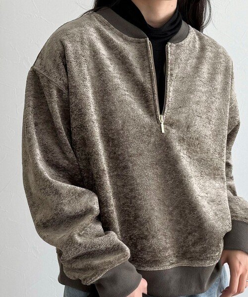 fredy emue（フレディエミュ）の「モールニットソーハーフジッププルオーバー（Tシャツ/カットソー・レディース・チャコールグレー/アイボリー/カーキ・38）」の3枚目の写真