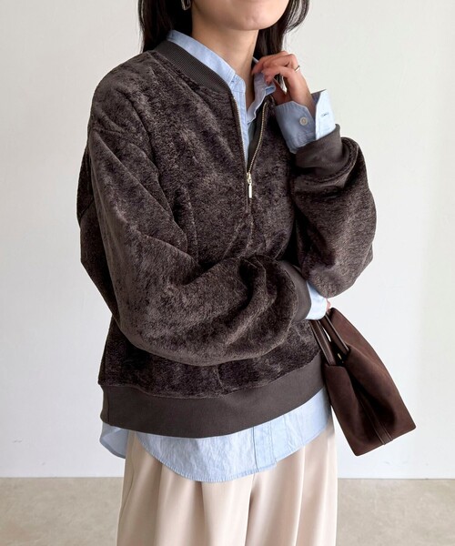 fredy emue（フレディエミュ）の「モールニットソーハーフジッププルオーバー（Tシャツ/カットソー・レディース・チャコールグレー/アイボリー/カーキ・38）」の2枚目の写真