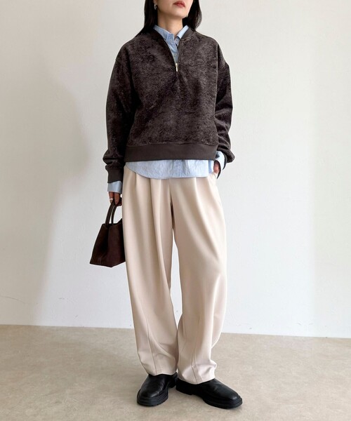 fredy emue（フレディエミュ）の「モールニットソーハーフジッププルオーバー（Tシャツ/カットソー・レディース・チャコールグレー/アイボリー/カーキ・38）」の4枚目の写真