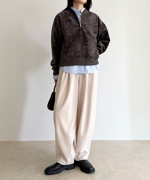 fredy emue（フレディエミュ）の「モールニットソーハーフジッププルオーバー（Tシャツ/カットソー・レディース・チャコールグレー/アイボリー/カーキ・38）」の5枚目の写真