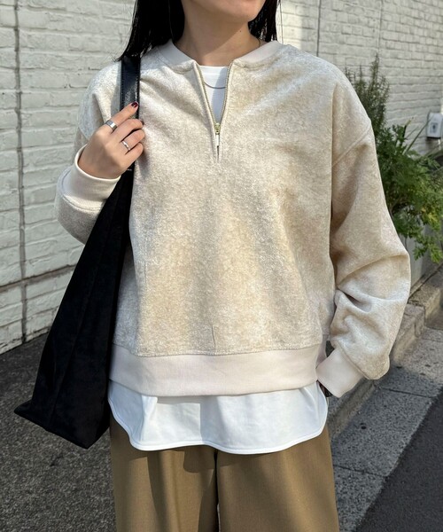 fredy emue（フレディエミュ）の「モールニットソーハーフジッププルオーバー（Tシャツ/カットソー・レディース・チャコールグレー/アイボリー/カーキ・38）」の22枚目の写真