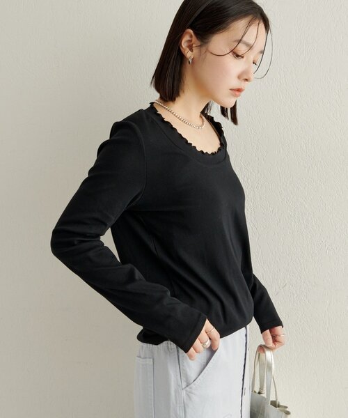 Omekashi（オメカシ）の「フリルロングTシャツ（Tシャツ/カットソー・レディース・オフホワイト/ブルー/ブラック/ベージュ・FREE）」の2枚目の写真