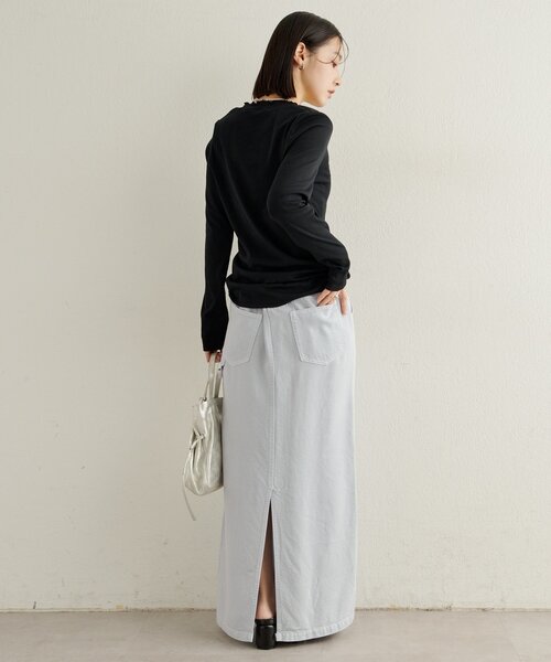 Omekashi（オメカシ）の「フリルロングTシャツ（Tシャツ/カットソー・レディース・オフホワイト/ブルー/ブラック/ベージュ・FREE）」の6枚目の写真