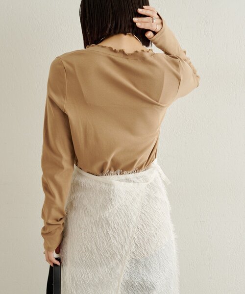 Omekashi（オメカシ）の「フリルロングTシャツ（Tシャツ/カットソー・レディース・オフホワイト/ブルー/ブラック/ベージュ・FREE）」の12枚目の写真