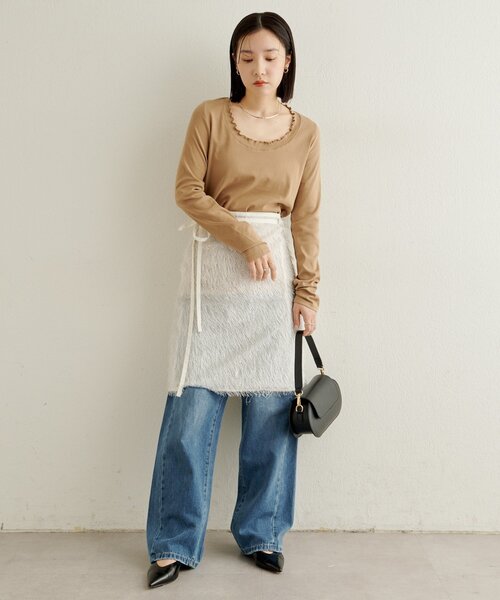 Omekashi（オメカシ）の「フリルロングTシャツ（Tシャツ/カットソー・レディース・オフホワイト/ブルー/ブラック/ベージュ・FREE）」の14枚目の写真