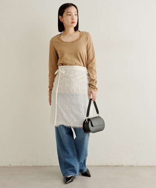 Omekashi（オメカシ）の「フリルロングTシャツ（Tシャツ/カットソー・レディース・オフホワイト/ブルー/ブラック/ベージュ・FREE）」の15枚目の写真