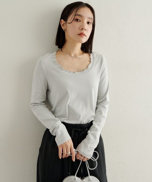 Omekashi（オメカシ）の「フリルロングTシャツ（Tシャツ/カットソー・レディース・オフホワイト/ブルー/ブラック/ベージュ・FREE）」の19枚目の写真